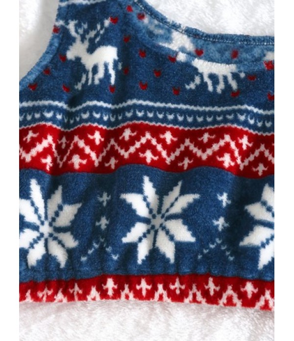 Christmas Elk Snowflake Fleece Crop Top And Pants Set