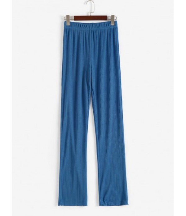 Ribbed Tie Front Straight Puddle Pants Set