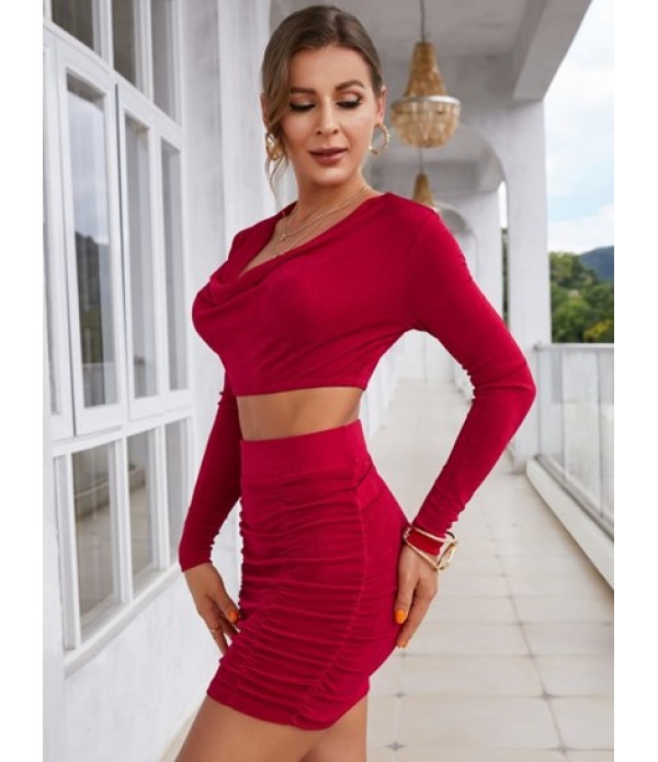 Ruched Draped Jersey Two Piece Skirt Set Ruched Draped Jersey Two Piece Skirt Set