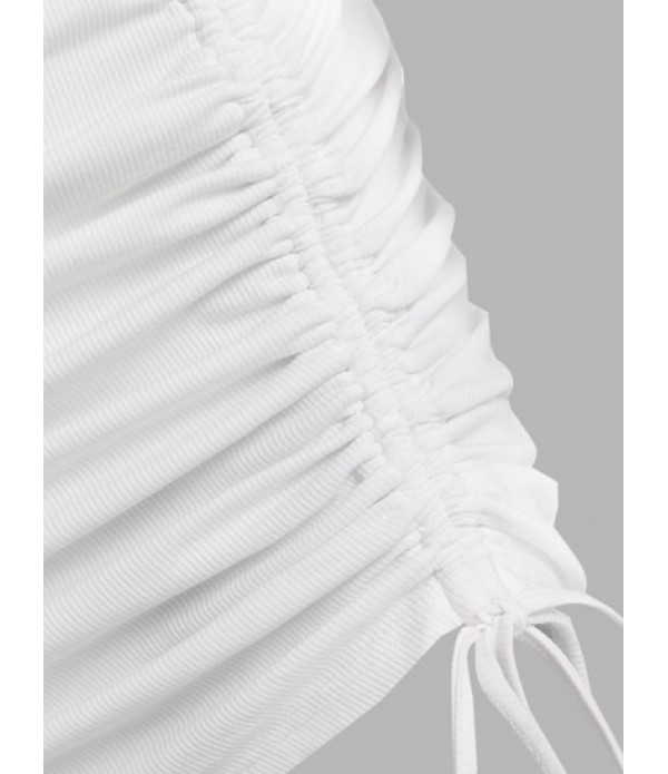 Ribbed Midriff Flossing Top And Cinched Ruched Mini Skirt Set Ribbed Midriff Flossing Top And Cinched Ruched Mini Skirt Set