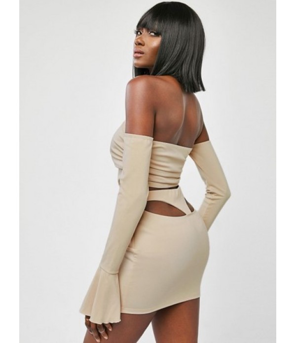 Off Shoulder Flare Sleeve Cutout Built-in G-string Skirt Set