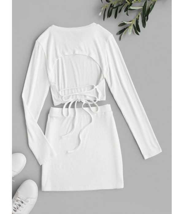 Open Back Lace Up Bodycon Skirt Set