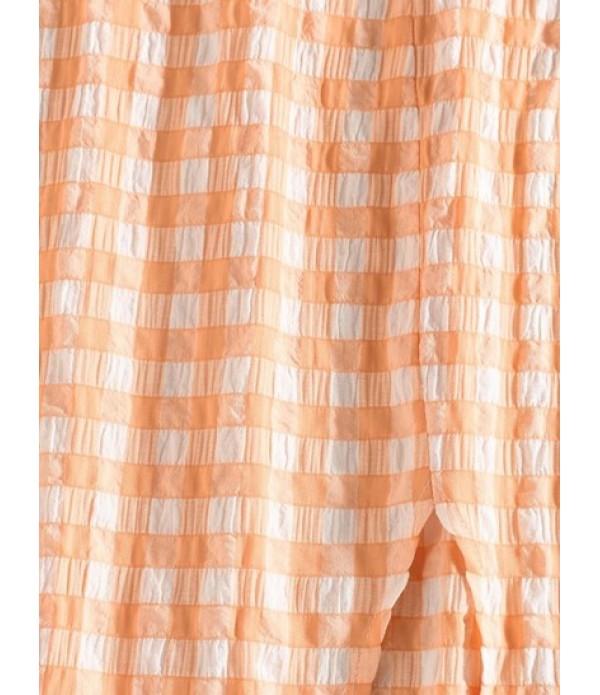 Cinched Crop Top And Gingham Slit Mini Skirt Set