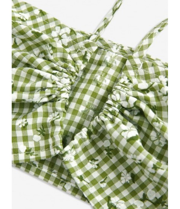 Gingham Floral Halter Slit Bodycon Skirt