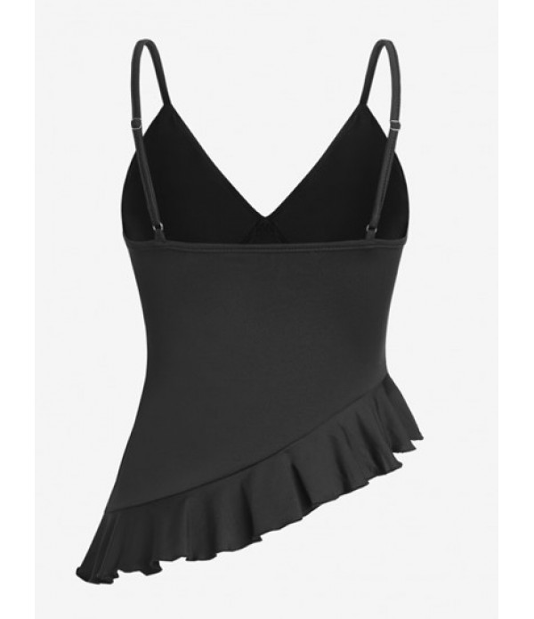 Corsage Rosettes Flounce Asymmetric Camisole And Ruffles Metal Hardware Ruched Skirt Set