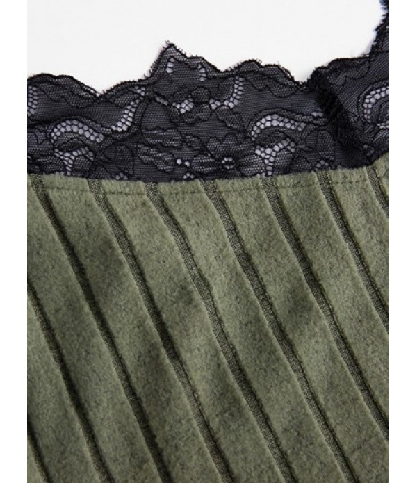 Flocking Ribbed Lace Insert Crop Camisole And Ruched Thigh Split Skirt (High Stretch Fabric) Set