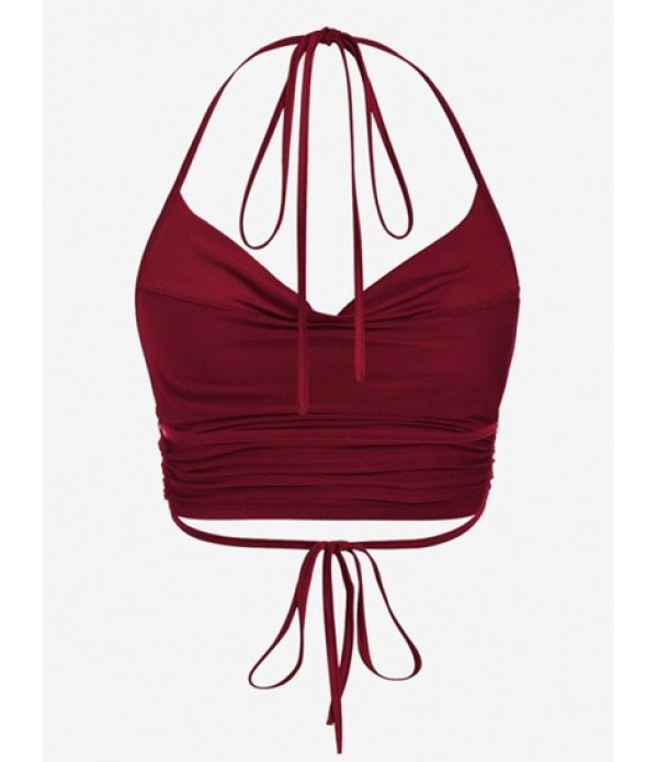 Women's Halter Ruched Ribbed Top And Asymmetric Skirt Set Women's Halter Ruched Ribbed Top And Asymmetric Skirt Set